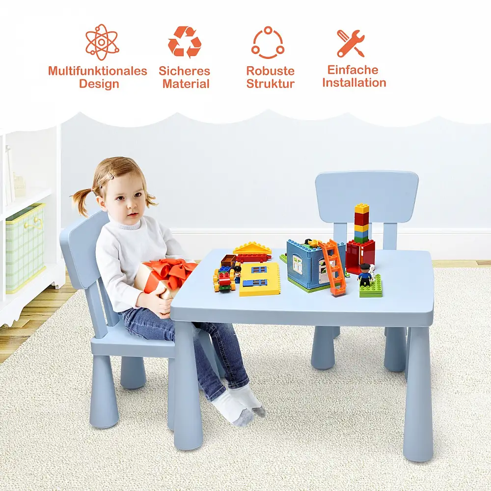 Costway  Παιδικό Σετ Επίπλων: Τραπέζι και 2 Καρέκλες για Γράψιμο, Ζωγραφική και Φαγητό HW66810BL