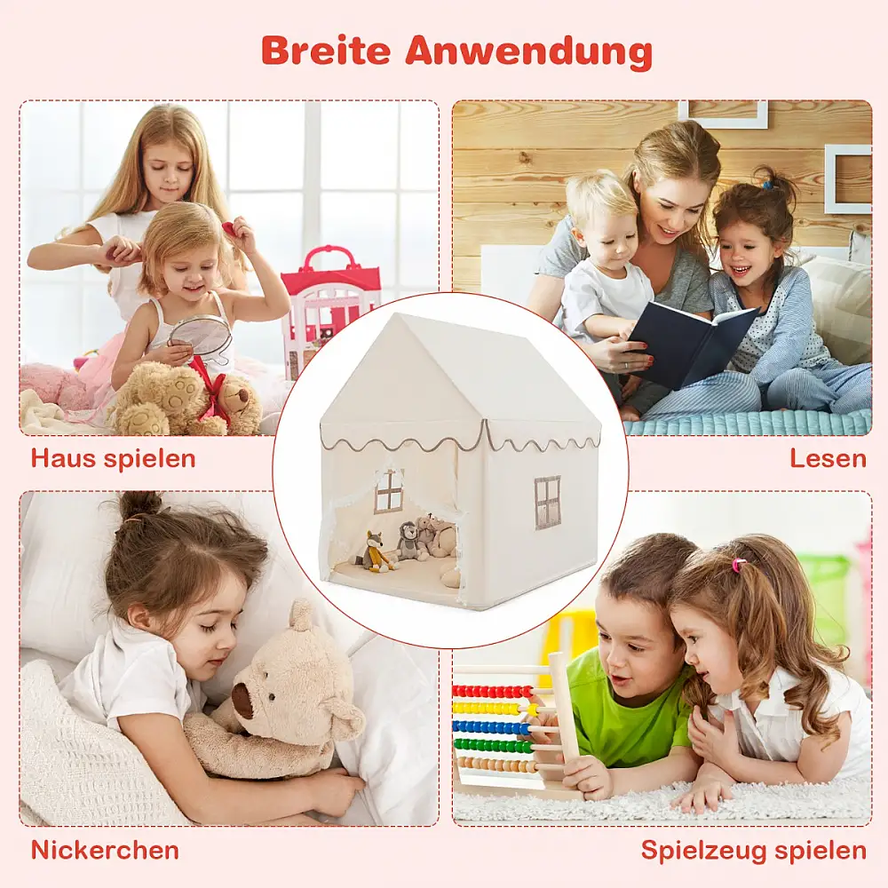 Costway  Παιδικό Σπιτάκι Παιχνιδιού με Σταθερό Ξύλινο Σκελετό και Άνετη Βαμβακερή Κουβέρτα HW67016CF