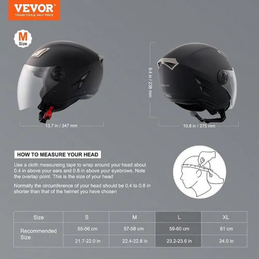 VEVOR Κράνος Μοτοσυκλέτας 3/4 Προσώπου για Μοτοκρός με Ενσωματωμένη Επικοινωνία Bluetooth MTC34KOZBLMHWFVY2V0