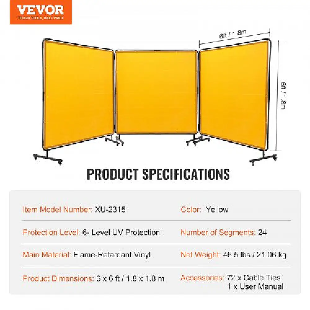 VEVOR Οθόνη Συγκόλλησης με Πλαίσιο, 6' x 6'  Ανθεκτική στη Φλόγα Βινυλική Οθόνη Προστασίας Συγκόλλησης  SMSHJPF6X6YCWSVG1V0