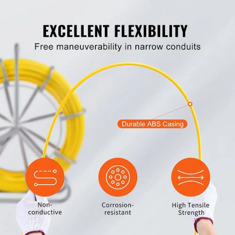 VEVOR Ταινία Ψαρέματος από Φίμπεργκλας 200 μέτρα 8 χιλιοστά για Τράβηγμα Καλωδίων και Διέλευση από Σωλήνες DZJYDNBLXW5148CANV0