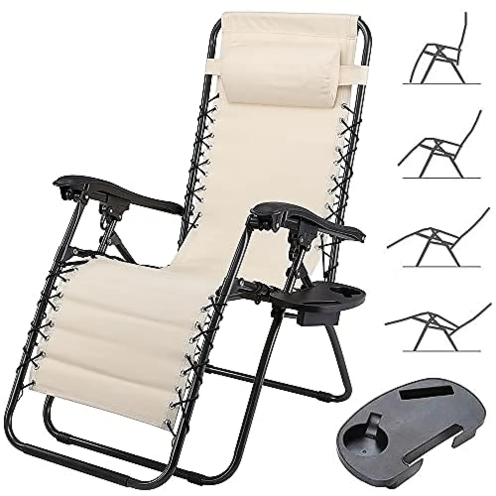 BAKAJI  Πτυσσόμενη Πολυθρόνα Κήπου Βαρύτητας Μηδέν από Ατσάλι και Ύφασμα Οξφόρδης με Δίσκο Μπεζ  02011801