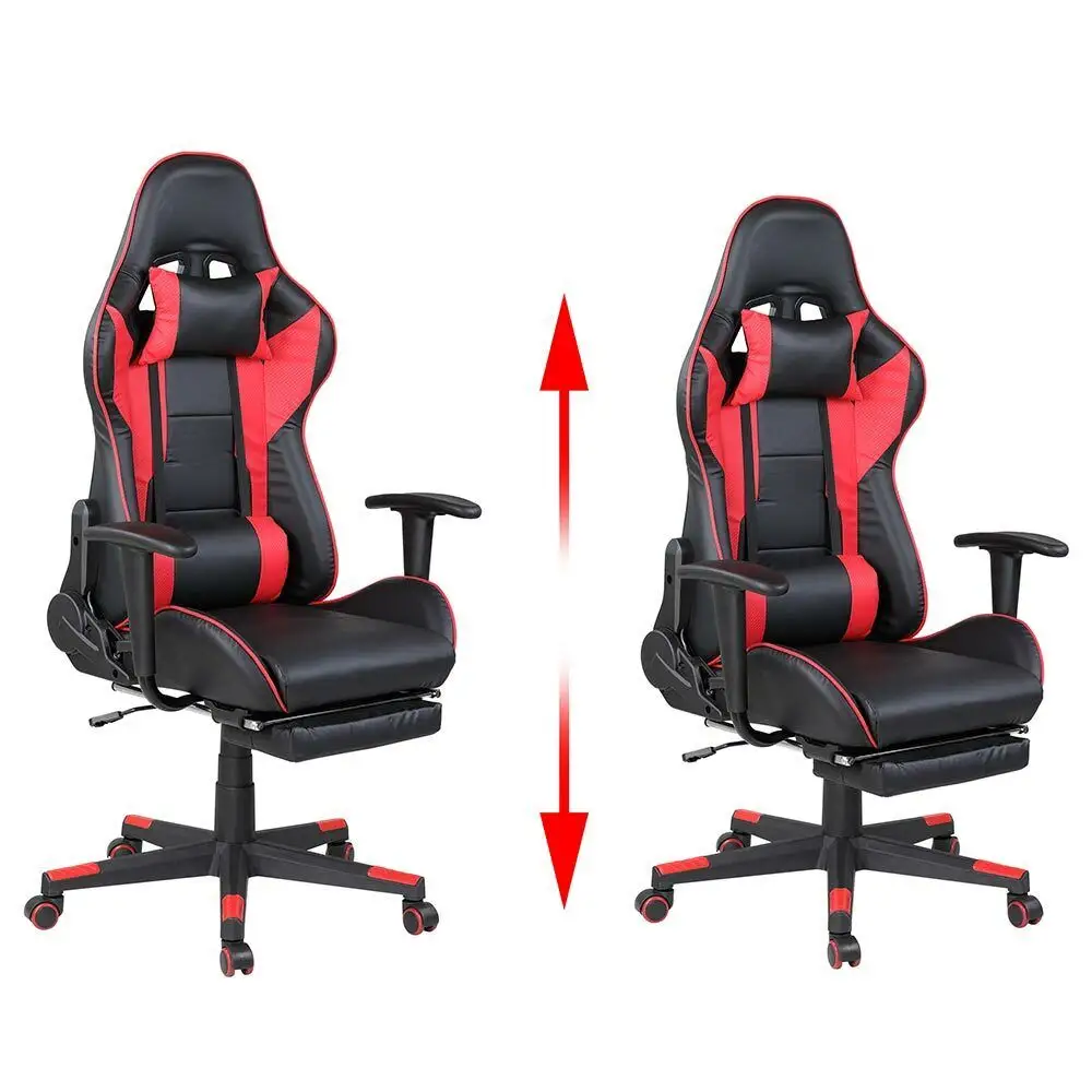 BAKAJI  Καρέκλα Πολυθρόνα Gaming Γραφείου Σπιτιού Ανακλινόμενη με Υποπόδιο Κόκκινη  02837447