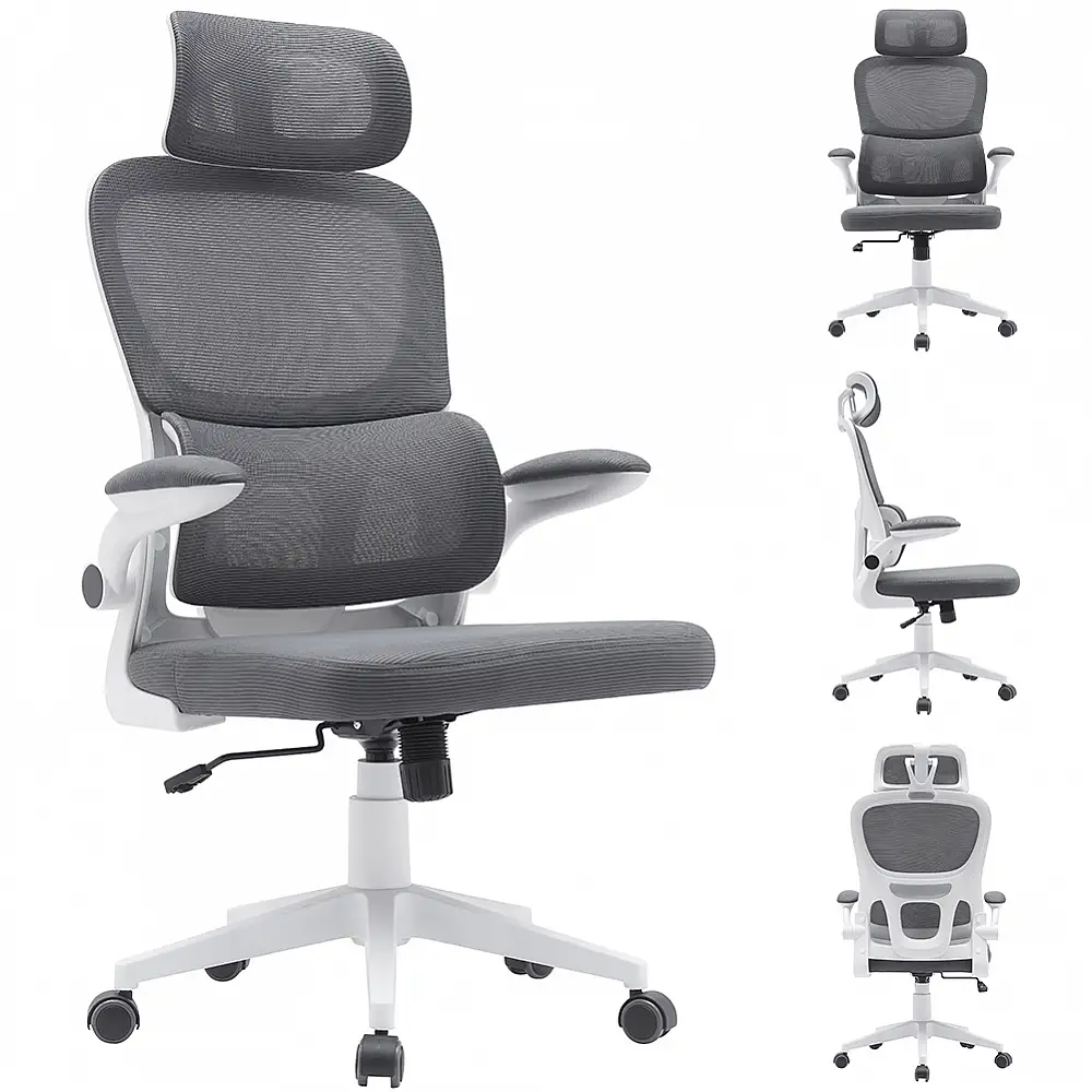 BAKAJI  Καρέκλα Γραφείου Ύφασμα Αντιιδρωτικό Γκρι Λευκή Δομή Πολυθρόνα Γραφείου  02840754