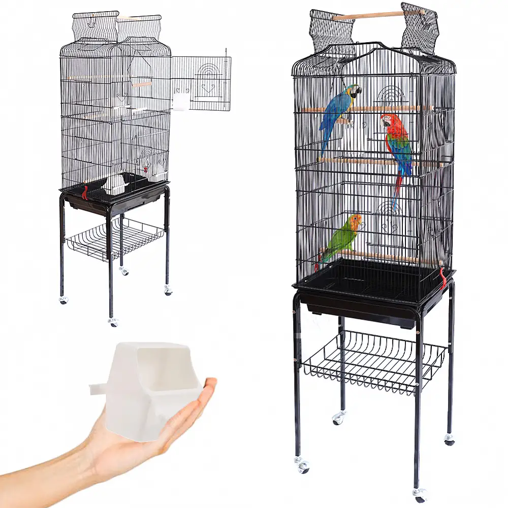 BAKAJI  Μαύρο Κλουβί Πουλιών για Παπαγάλους με Ανοιγόμενη Οροφή 46x35x148 εκ.  02840262