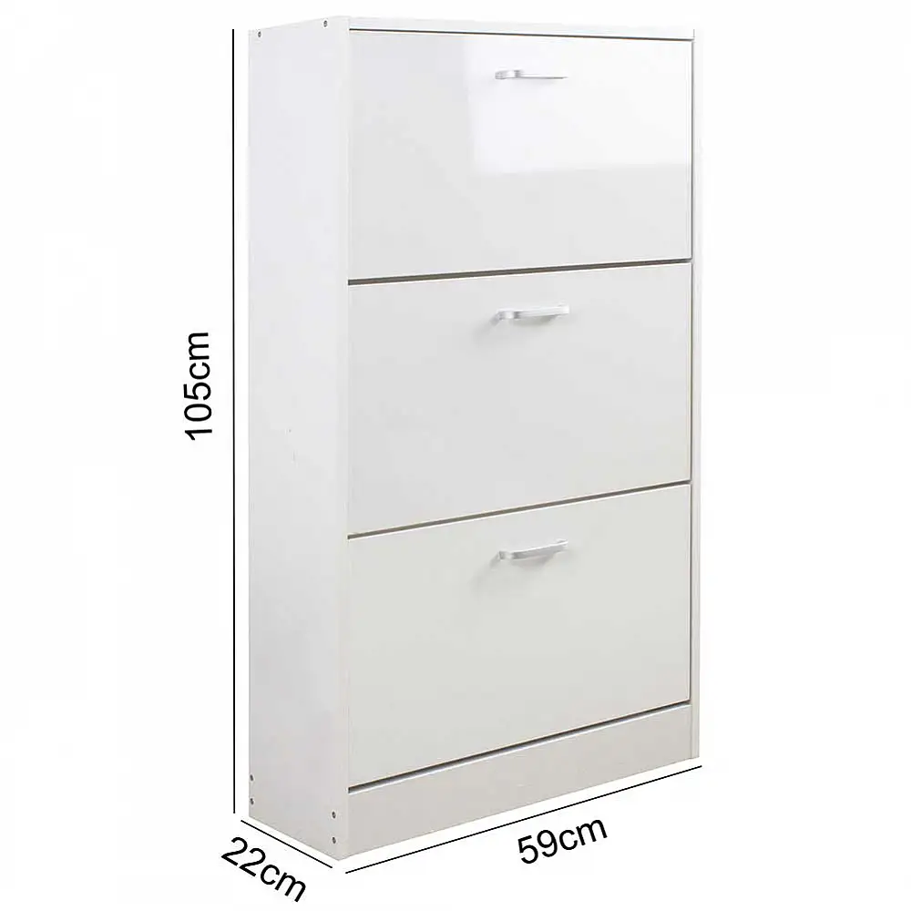 BAKAJI  Παπουτσοθήκη 3 Πόρτες Ράφια Διπλού Βάθους σε Ξύλο 59x22x105 εκ Λευκό Γυαλιστερό  02813468