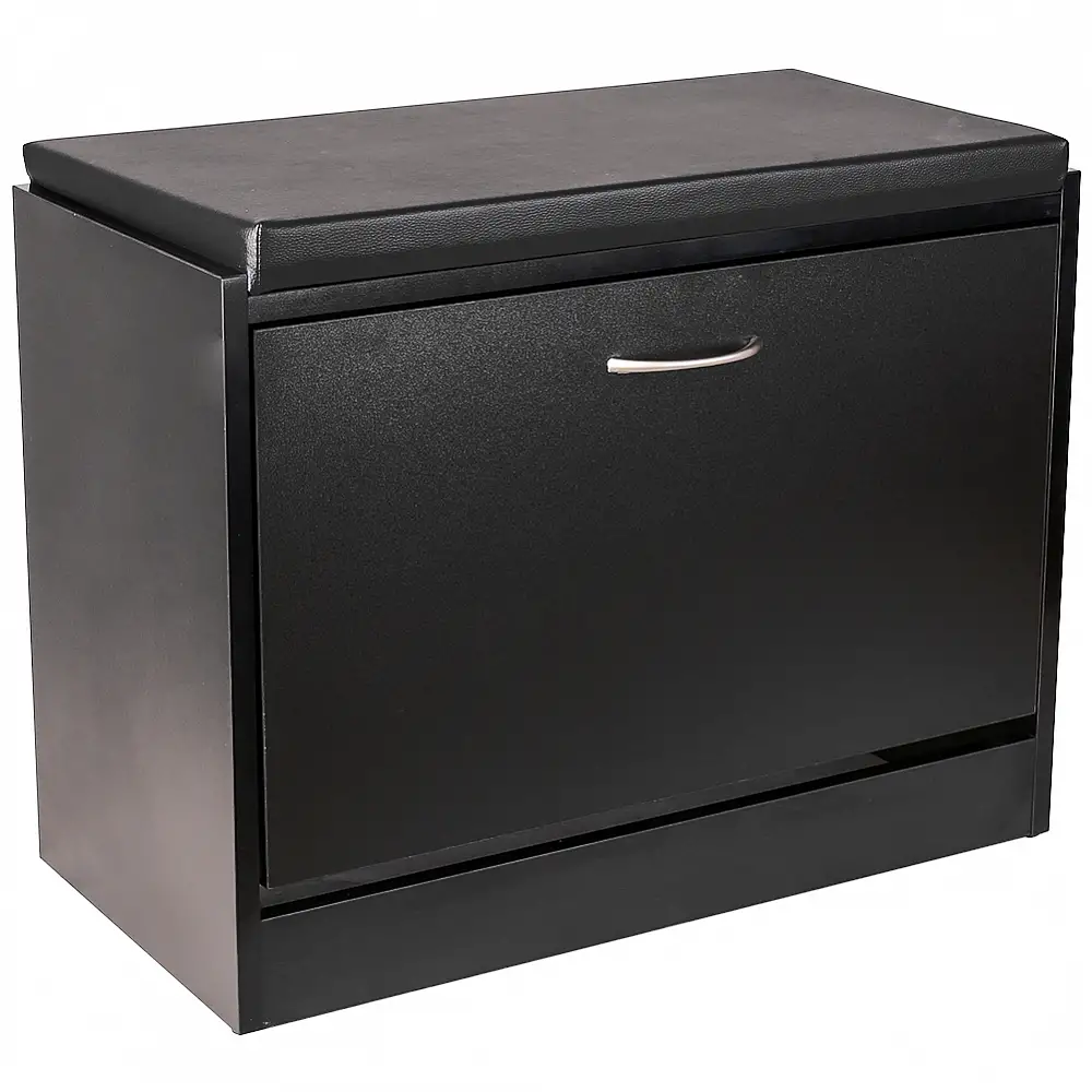 BAKAJI  Παπουτσοθήκη Πάγκος 1 Πόρτα Τριπλού Βάθους με Κάθισμα από Οικολογικό Δέρμα μαύρο 60x30x48  02839550