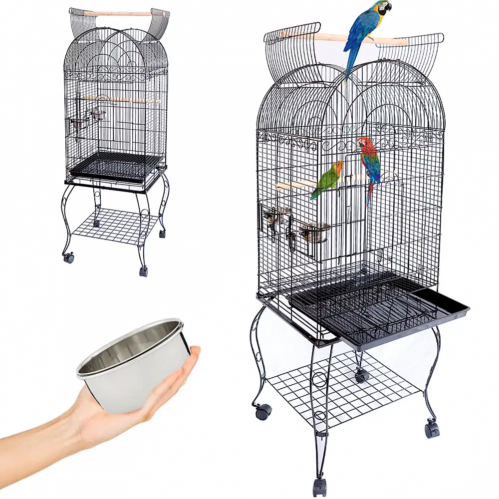 BAKAJI  Κλουβί Πουλιών Μαύρο για Παπαγάλους Αχώριστους Ανοιγόμενη Οροφή Ρόδες  02840264