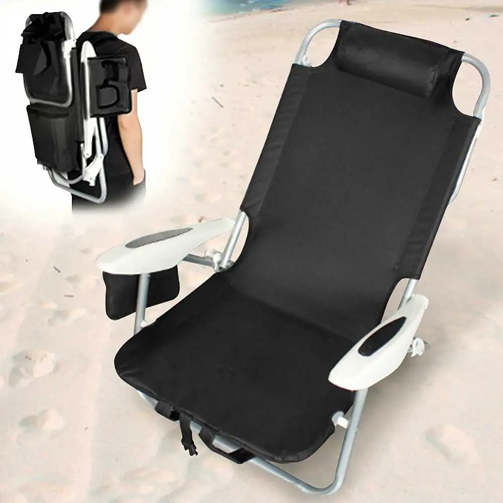 BAKAJI  Πτυσσόμενη Καρέκλα Παραλίας Αλουμινίου με Θερμική Τσάντα και Ιμάντες Ώμου Μαύρο  02824409