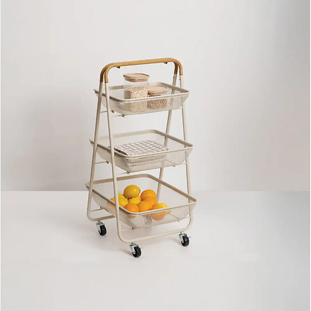 Τροχήλατο Μεταλλικό Τρόλεϊ Κουζίνας 3 Επιπέδων 48 x 41,5 x 86 cm Μπεζ 190097A 5Five Simply Smart