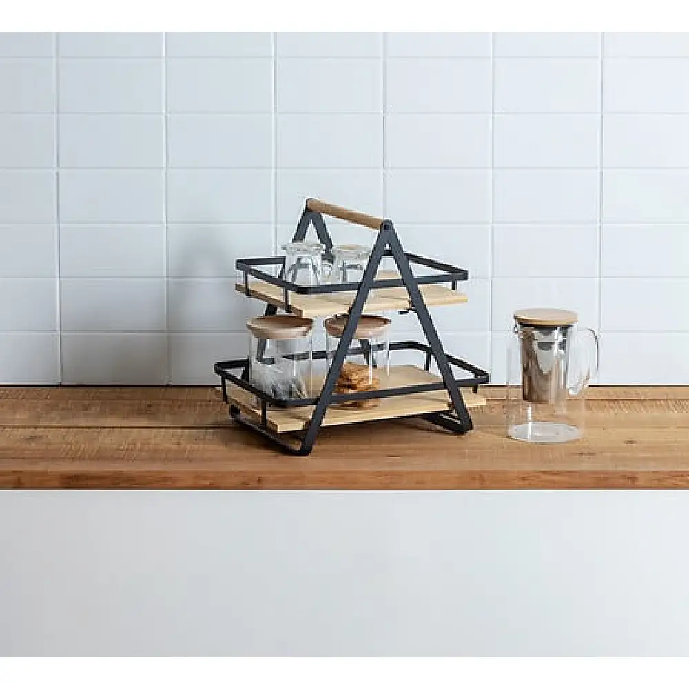 Μεταλλική Ραφιέρα 2 Επιπέδων με Λαβές 30,5 x 22,5 x 29  cm Μαύρο & Μπαμπού 190114 5Five Simply Smart