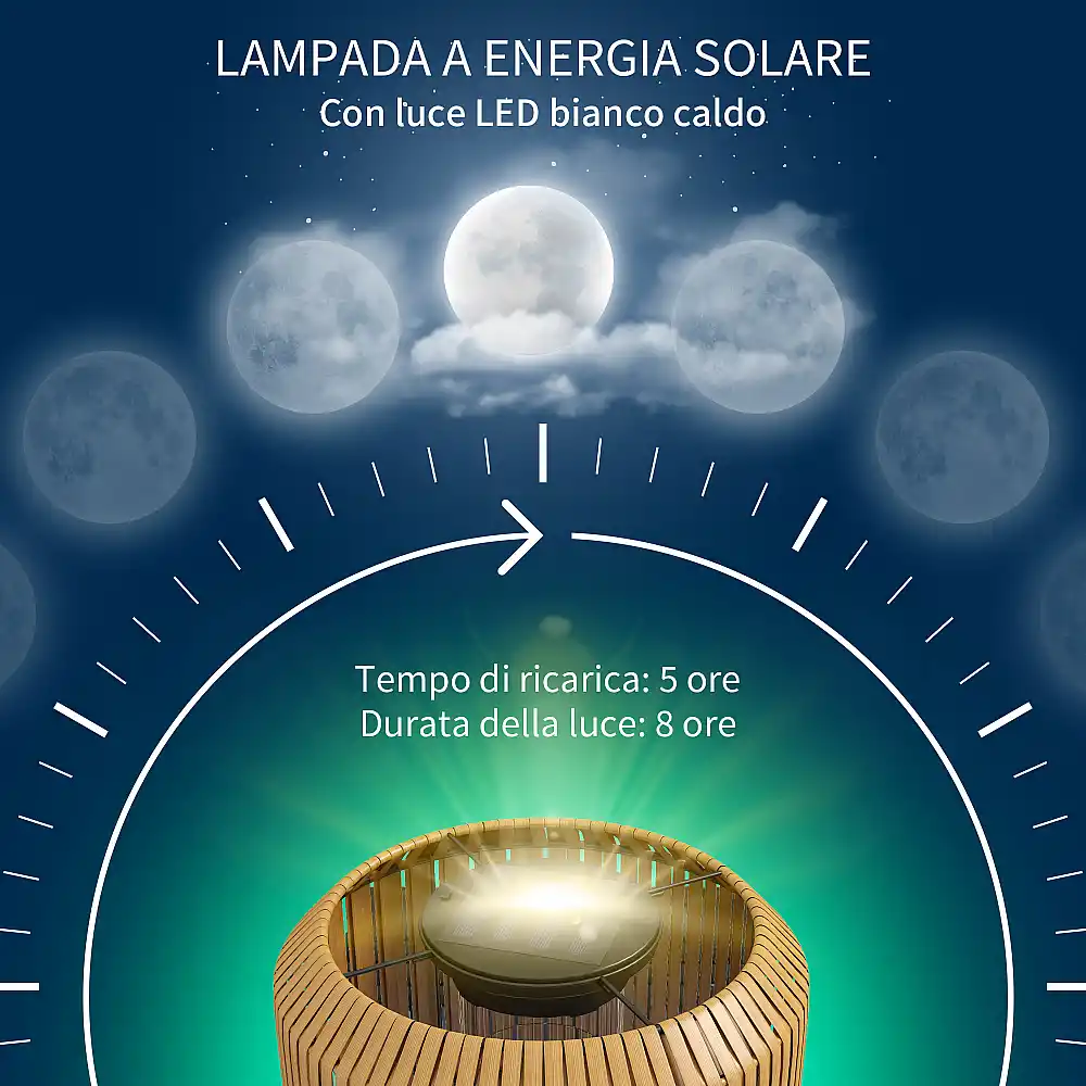 Outsunny Ηλιακός Λαμπτήρας Κήπου με Φωτισμό LED, από Ατσάλι και PE Rattan, Ø34x130 cm, Κίτρινο 867-152V00YL