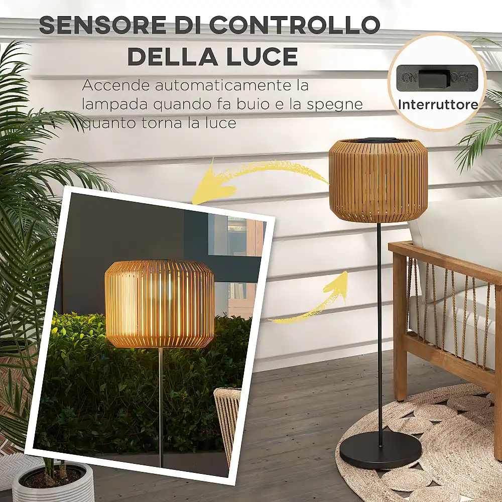 Outsunny Ηλιακός Λαμπτήρας Κήπου με Φωτισμό LED, από Ατσάλι και PE Rattan, Ø34x130 cm, Κίτρινο 867-152V00YL