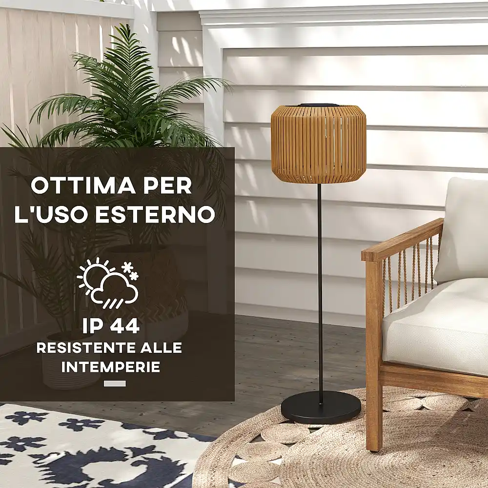 Outsunny Ηλιακός Λαμπτήρας Κήπου με Φωτισμό LED, από Ατσάλι και PE Rattan, Ø34x130 cm, Κίτρινο 867-152V00YL