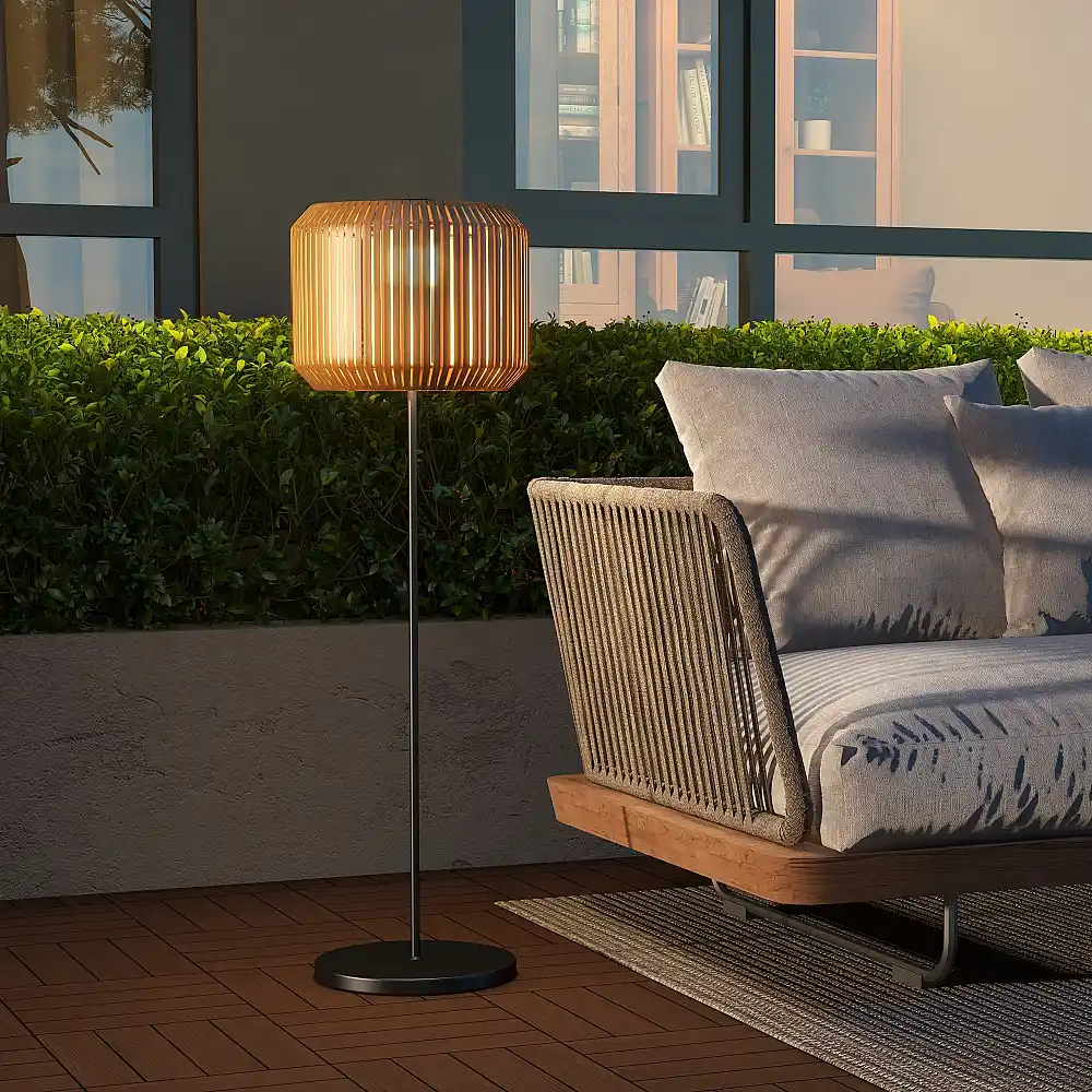 Outsunny Ηλιακός Λαμπτήρας Κήπου με Φωτισμό LED, από Ατσάλι και PE Rattan, Ø34x130 cm, Κίτρινο 867-152V00YL