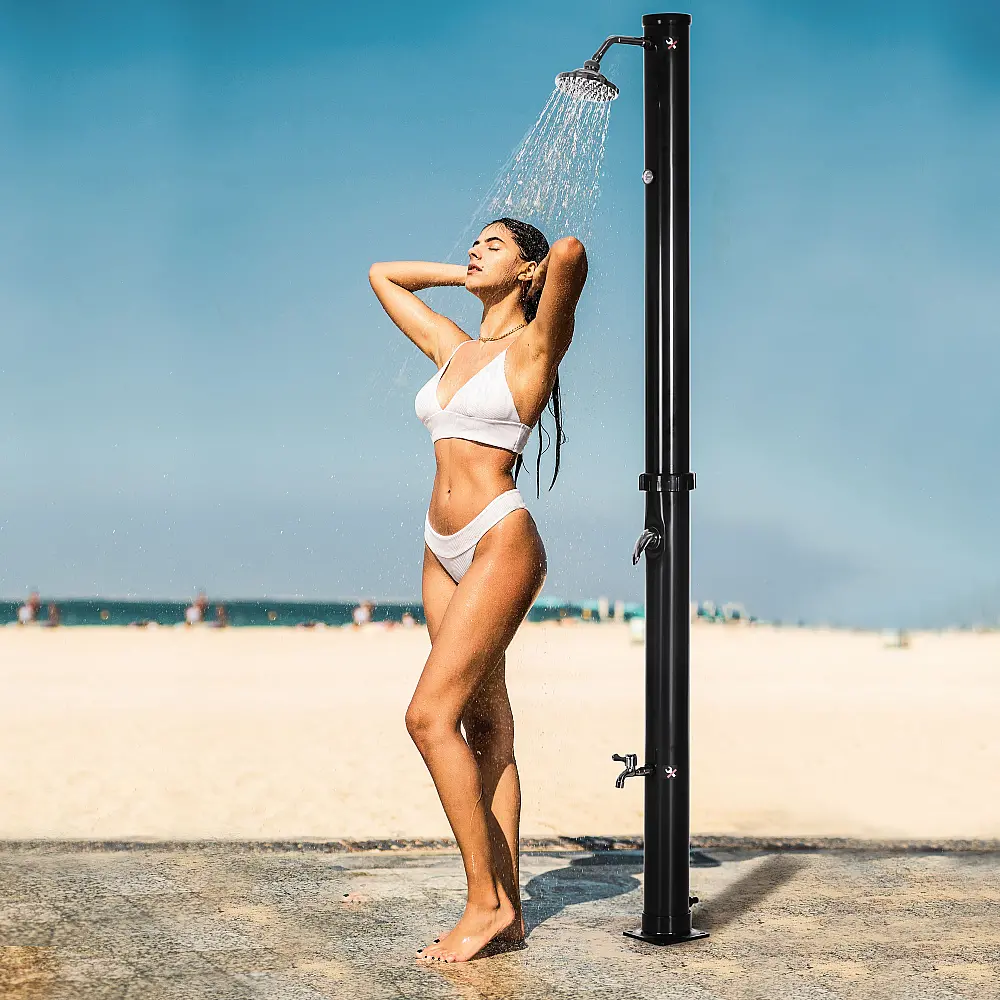 Outsunny Ηλιακό ντους 20L με κάτω βρύση και ρυθμιζόμενη θερμοκρασία, από κράμα ψευδαργύρου, 15.5x15.5x222 cm, Μαύρο A20-322V00BK