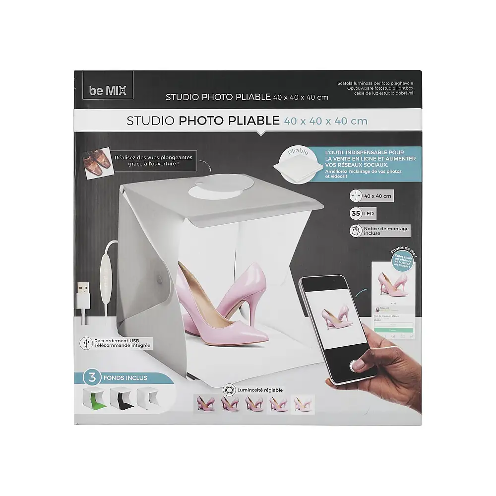Πτυσσόμενο Φωτογραφικό Studio Box 40x40x40 cm Λευκό HT2070 BeMix