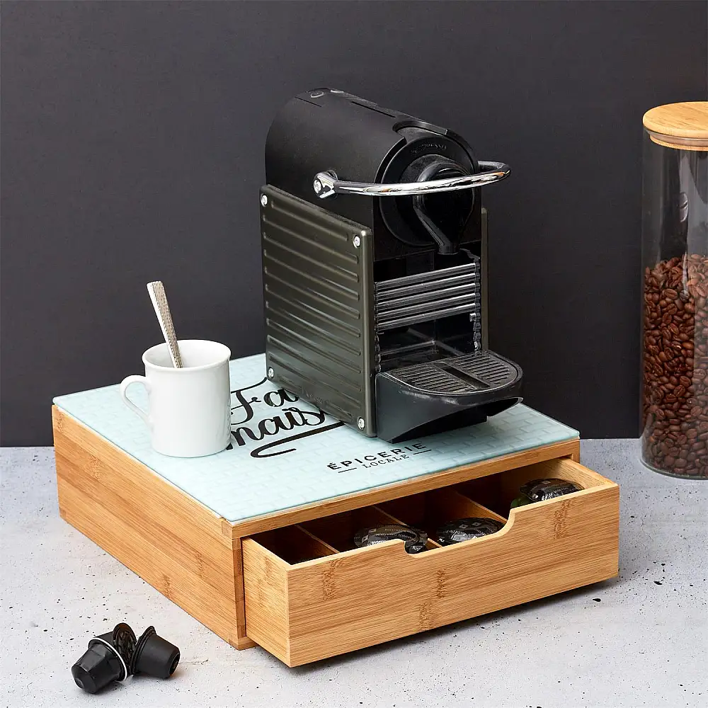 Συρτάρι - Διοργανωτής για Κάψουλες Καφέ Ξύλο & Γυαλί 10 x 30 x 30 cm KA5953 Home Deco Factory