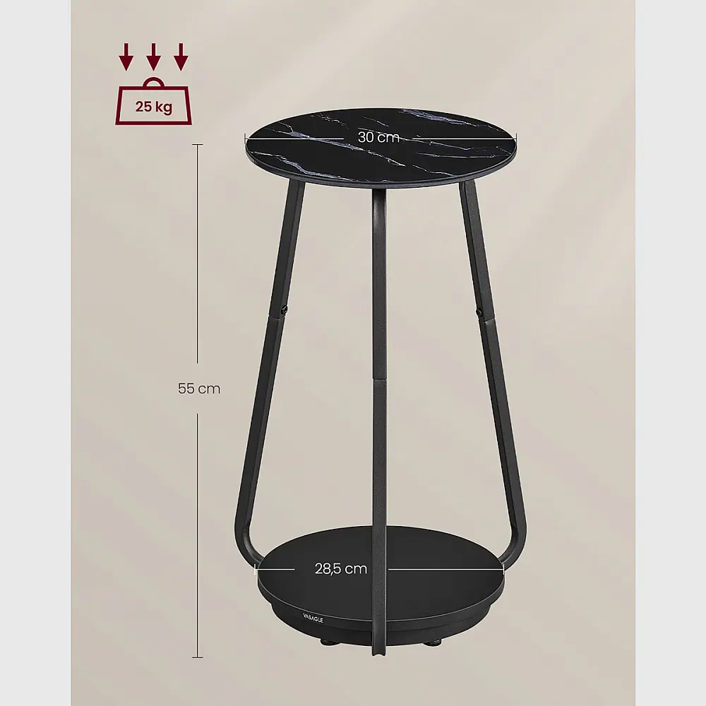 Βοηθητικό Τραπεζάκι Φ30x55cm Μαύρο Μάρμαρο LET287B58 VASAGLE