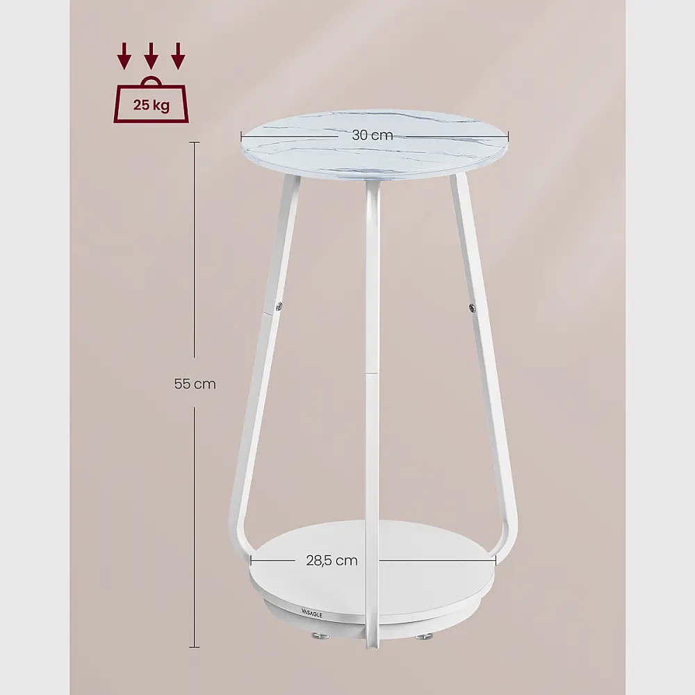 Βοηθητικό Τραπεζάκι Φ30x55cm Λευκό Μάρμαρο LET287W59 VASAGLE