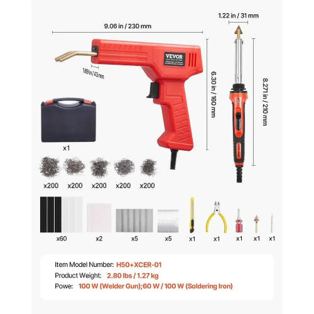 VEVOR Σετ Πλαστικής Συγκόλλησης 100W με Πιστόλι & Σίδερο, 1000 Συνδετήρες & 60 Ράβδοι SLHJHQDLBTJCSDHAGV2