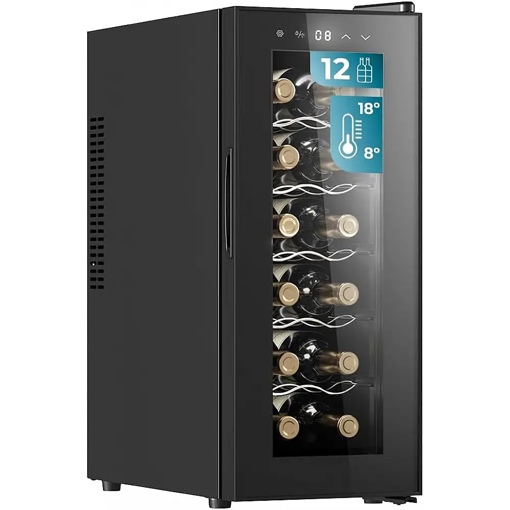 Συντηρητής Κρασιών 12 Φιαλών με LED Φωτισμό Bolero GrandSommelier 1250 CoolCrystal CEC-100098 Cecotec