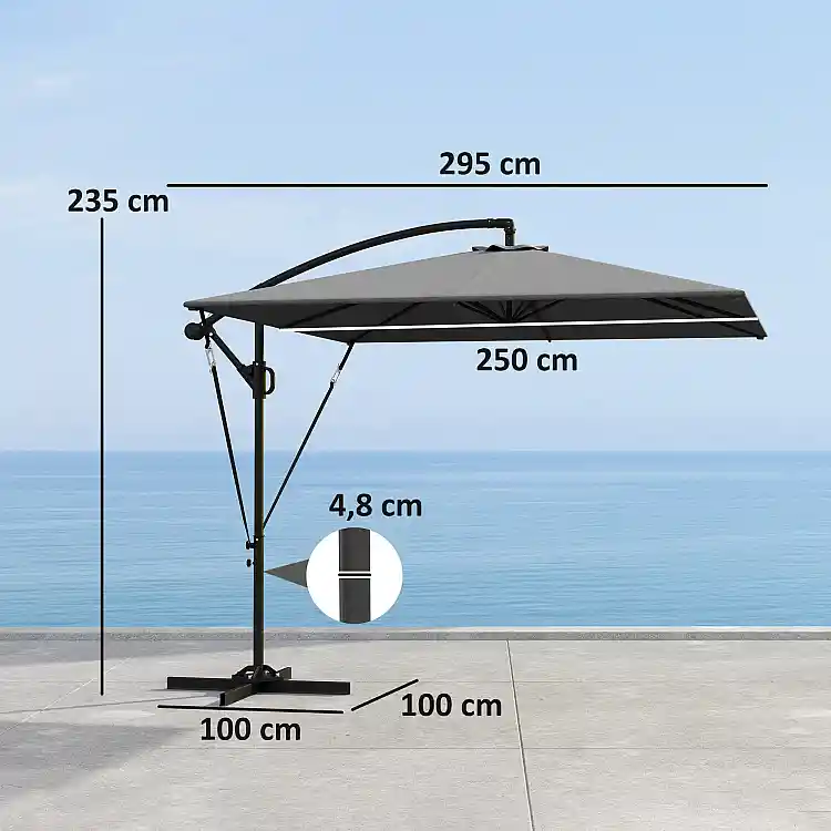 Outsunny Ομπρελόκηπος με Αντίβαρο 3x2.5 μ με Μανιβέλα, Κλίση και Περιστροφή με Κάλυμμα, Γκρι 84D-419V00GY