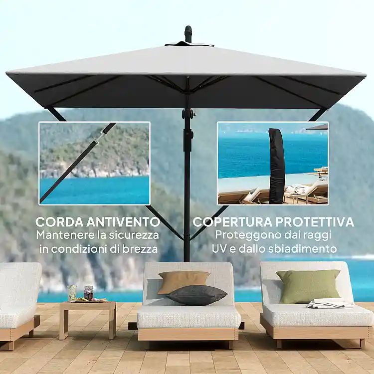 Outsunny Ομπρελόκηπος με Αντίβαρο 3x2.5 μ με Μανιβέλα, Κλίση και Περιστροφή με Κάλυμμα, Γκρι 84D-419V00GY