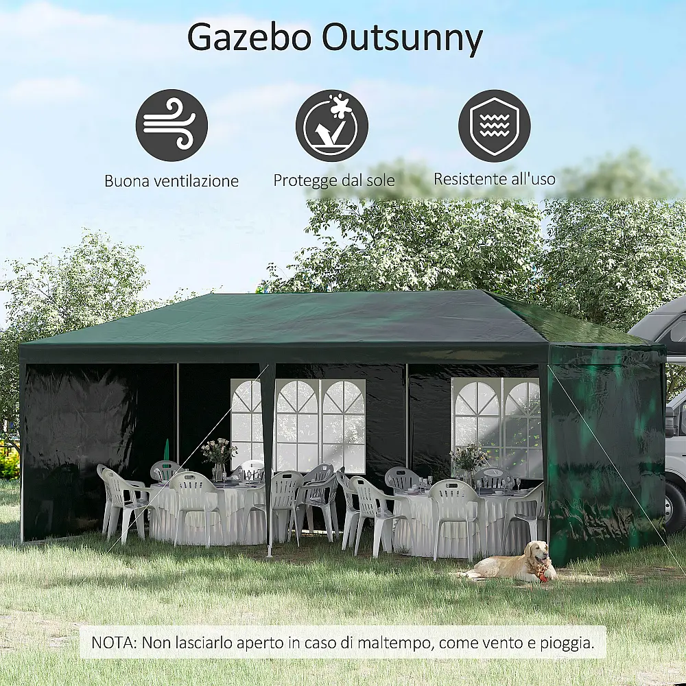 Outsunny Κιόσκι Κήπου 6x3 μ για Εκδηλώσεις με Αφαιρούμενους Τοίχους και Διαφανή Παράθυρα, Πράσινο 840-062V01GN