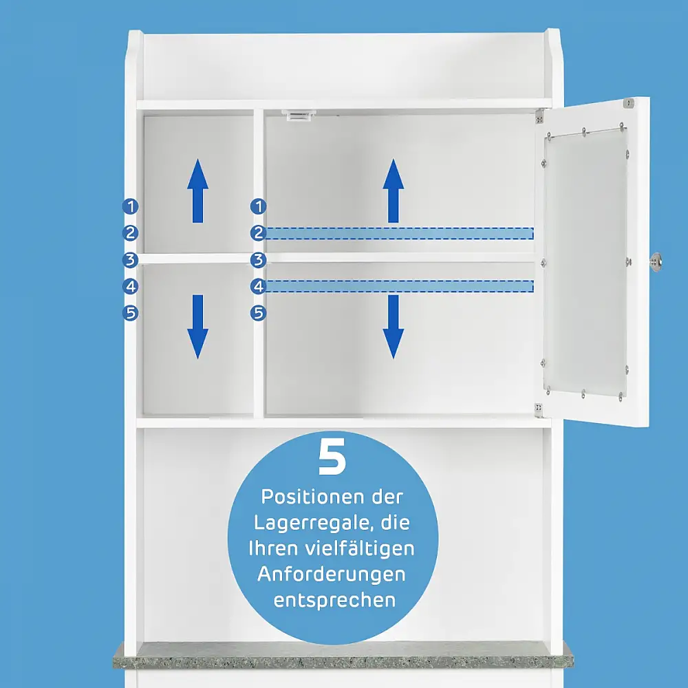 Costway  Ράφι τουαλέτας εξοικονόμησης χώρου μπάνιου με ρυθμιζόμενα επίπεδα, Λευκό 60 x 30 x 170 εκ. HW66491WH