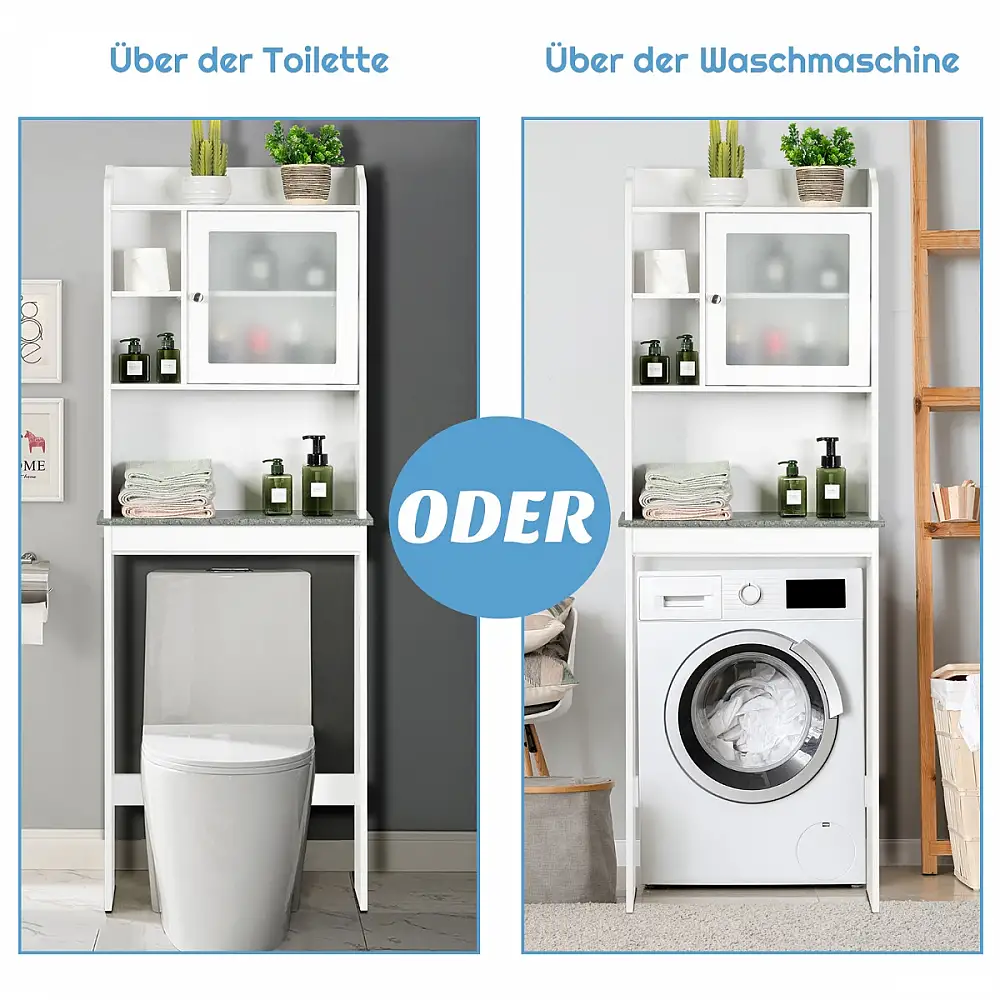 Costway  Ράφι τουαλέτας εξοικονόμησης χώρου μπάνιου με ρυθμιζόμενα επίπεδα, Λευκό 60 x 30 x 170 εκ. HW66491WH