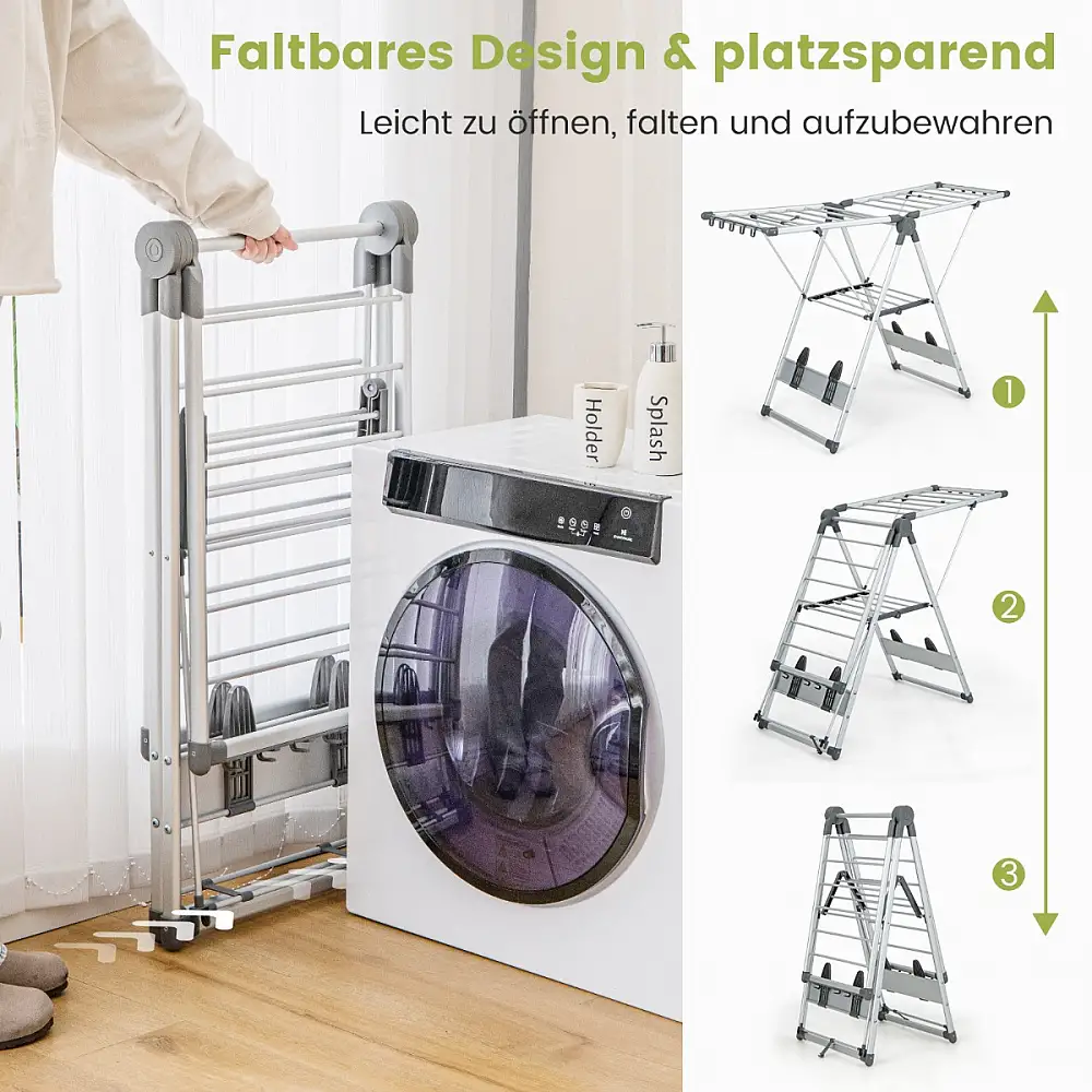 Costway  Πτυσσόμενη απλώστρα ρούχων με 5 επίπεδα ρύθμισης ύψους, 21 ράβδους απλώματος και 10 πλαϊνούς σφιγκτήρες 81–130 εκ. JZ10187