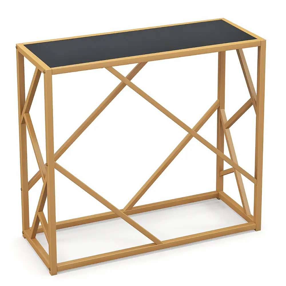 Costway  Κονσόλα 80 εκ. με Σκληρυμένο Γυαλί & Χρυσό Σκελετό Μαύρο Τραπέζι JV11213BK