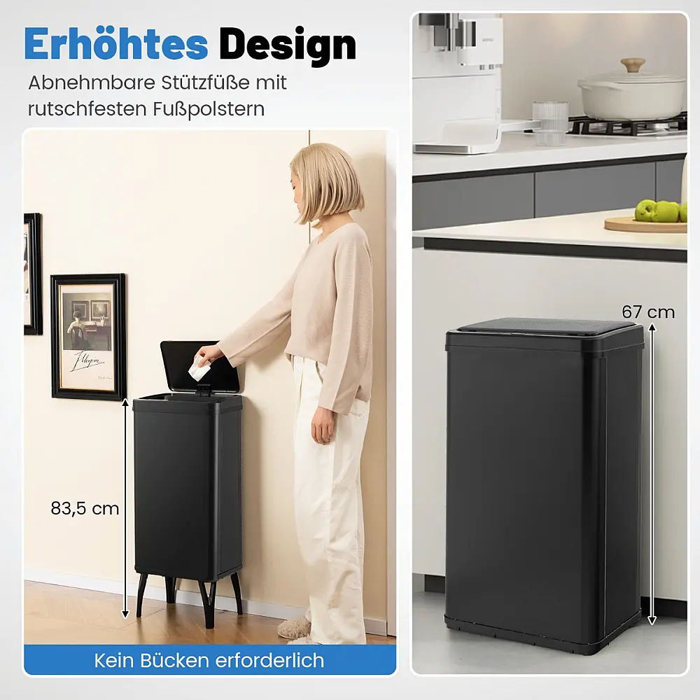 Costway  Ανοξείδωτος Κάδος Απορριμμάτων 50L με Αυτόματο Αισθητήρα Κίνησης Μαύρος 35 x 25 x 65 εκ. GY10017DK