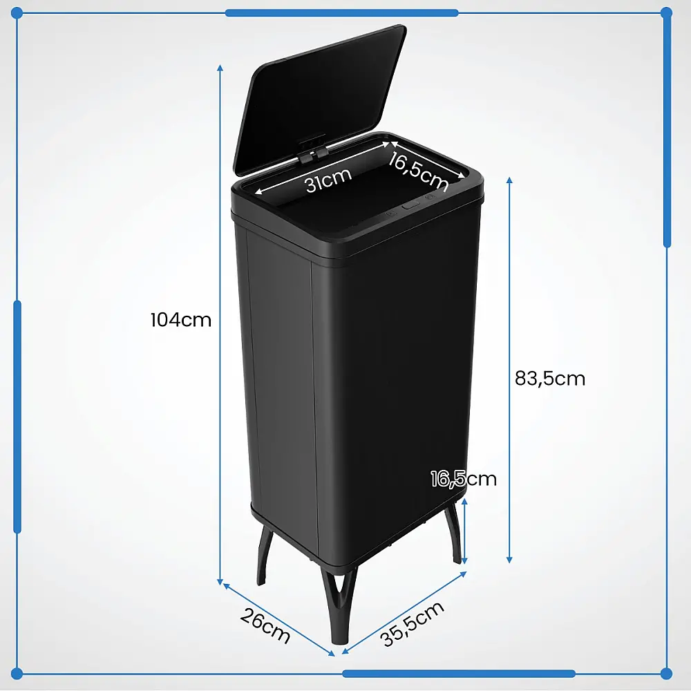 Costway  Ανοξείδωτος Κάδος Απορριμμάτων 50L με Αυτόματο Αισθητήρα Κίνησης Μαύρος 35 x 25 x 65 εκ. GY10017DK