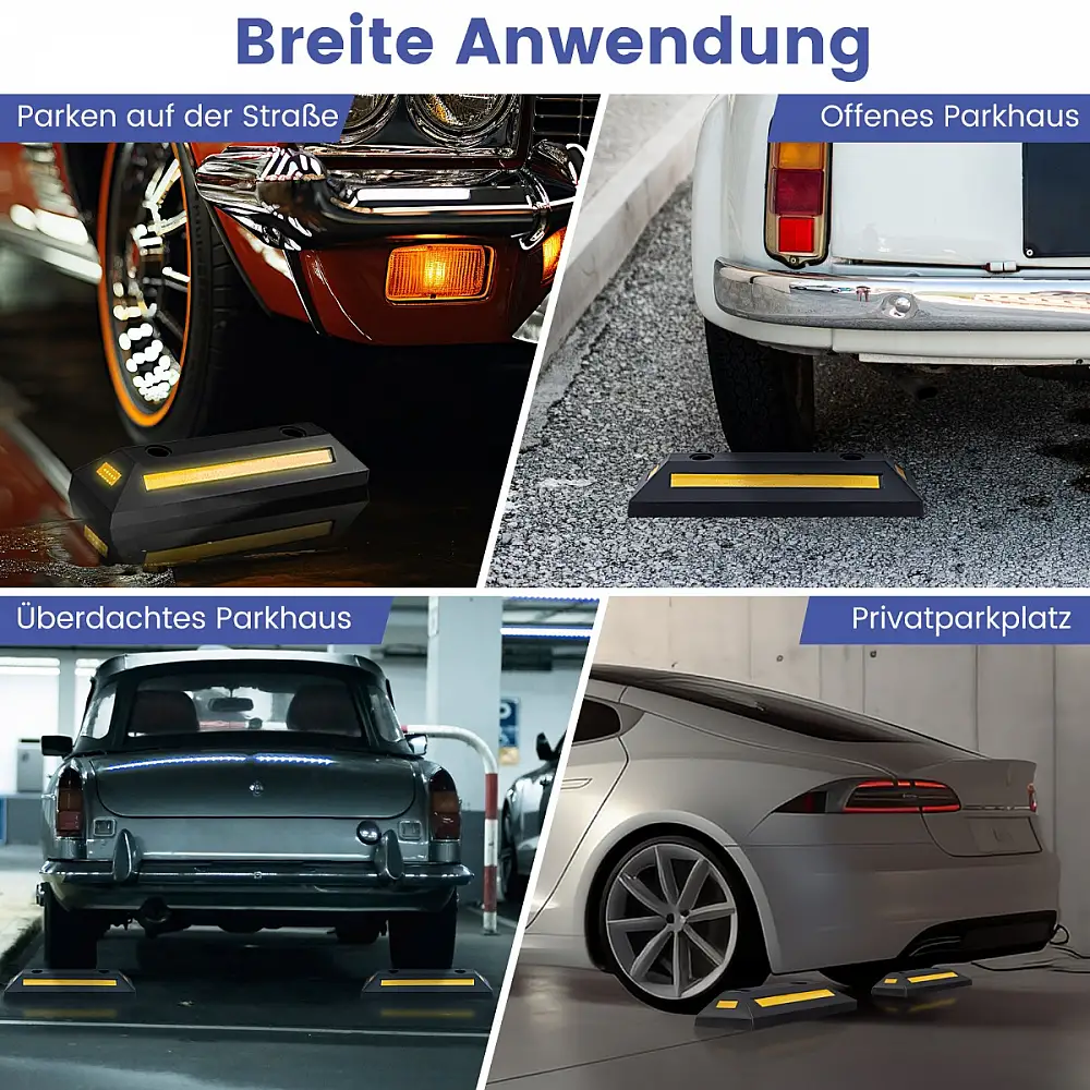 Costway  Σταματητής τροχών από καουτσούκ με ανακλαστικές λωρίδες για φορτηγά έως 4000 κιλά, 55 x 15 x 10 εκ. TL35692YW-2