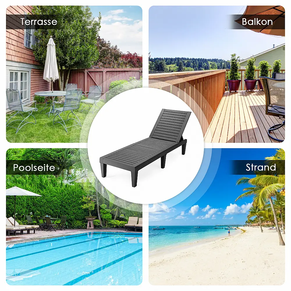 Costway  Ξαπλώστρα εξωτερικού χώρου με ρυθμιζόμενη πλάτη 190 x 57.5 x 29 cm Μαύρο. OP70808BK