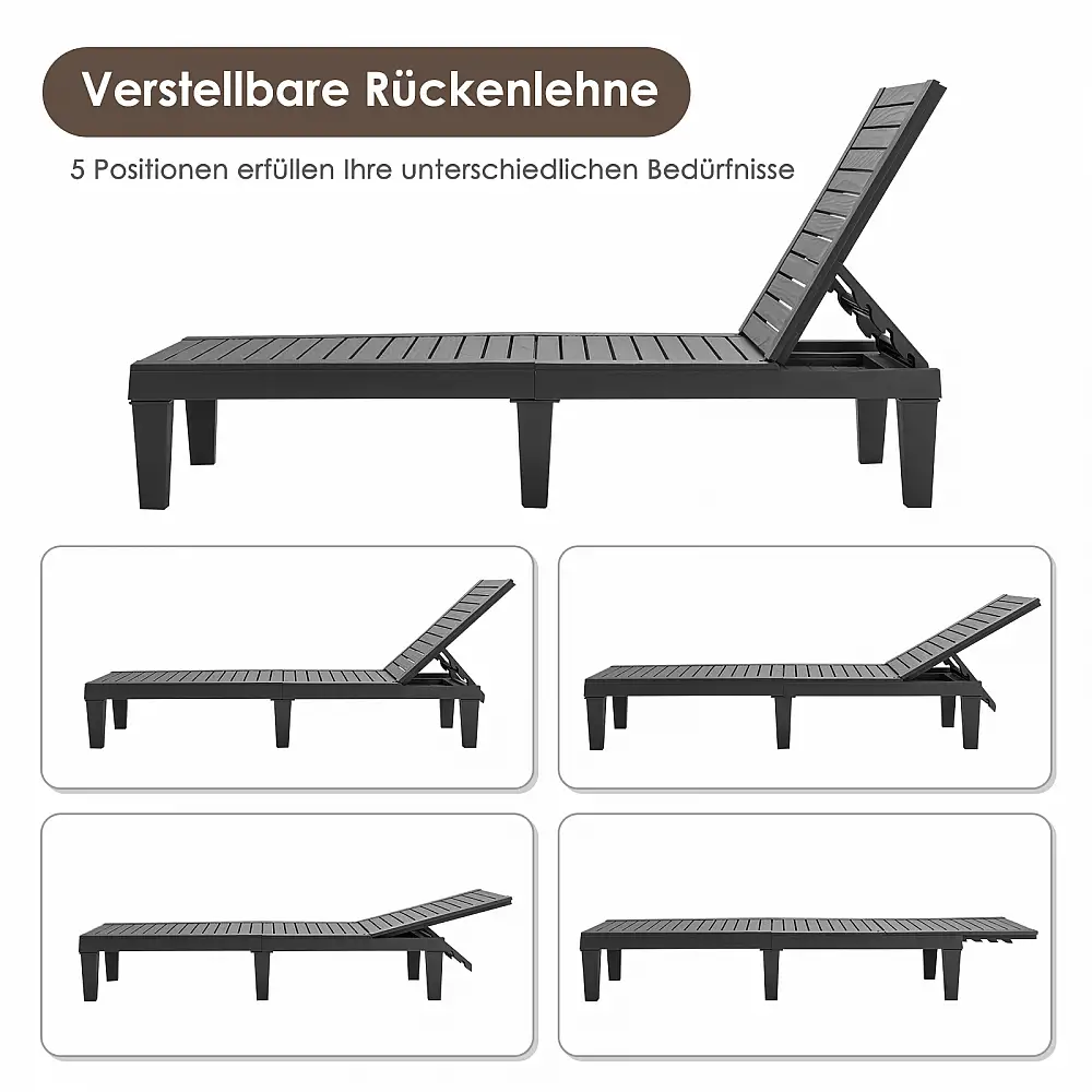 Costway  Ξαπλώστρα εξωτερικού χώρου με ρυθμιζόμενη πλάτη 190 x 57.5 x 29 cm Μαύρο. OP70808BK