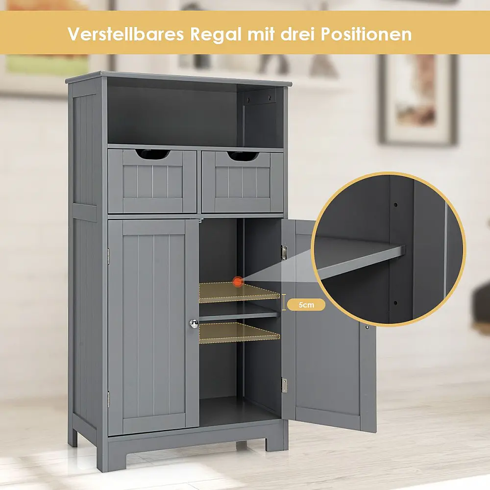 Ντουλάπι Δαπέδου με 2 Συρτάρια & Ράφια  60 x 30 x 109 cm Γκρι JV12221GR Costway