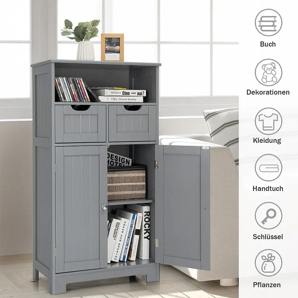 Ντουλάπι Δαπέδου με 2 Συρτάρια & Ράφια  60 x 30 x 109 cm Γκρι JV12221GR Costway