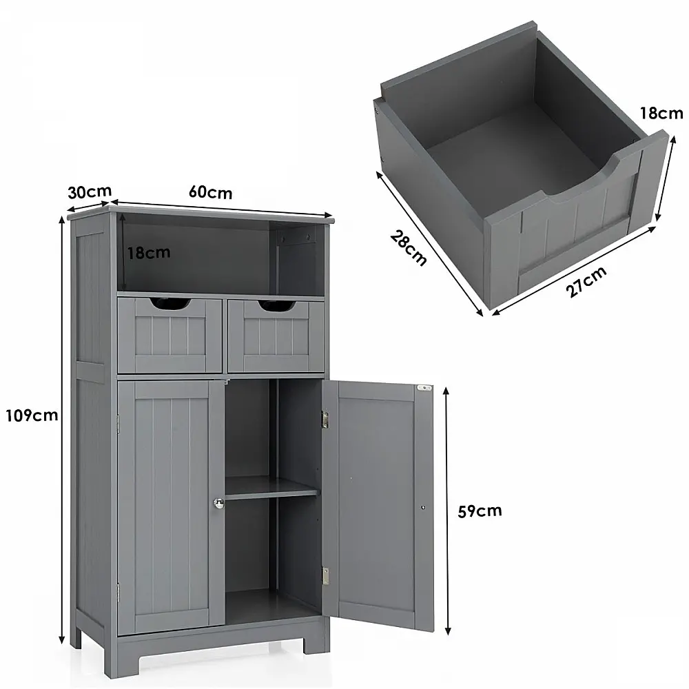 Ντουλάπι Δαπέδου με 2 Συρτάρια & Ράφια  60 x 30 x 109 cm Γκρι JV12221GR Costway