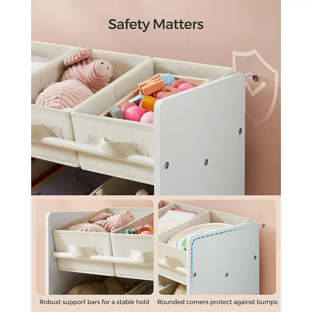 Παιδική Ραφιέρα με 9 Υφασμάτινα Κουτιά –  3 Επίπεδα – 62,5 x 29,5 x 60 cm – Λευκό GKR033W10 Songmics