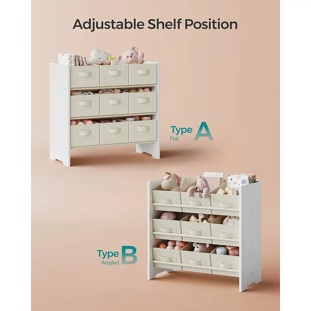 Παιδική Ραφιέρα με 9 Υφασμάτινα Κουτιά –  3 Επίπεδα – 62,5 x 29,5 x 60 cm – Λευκό GKR033W10 Songmics