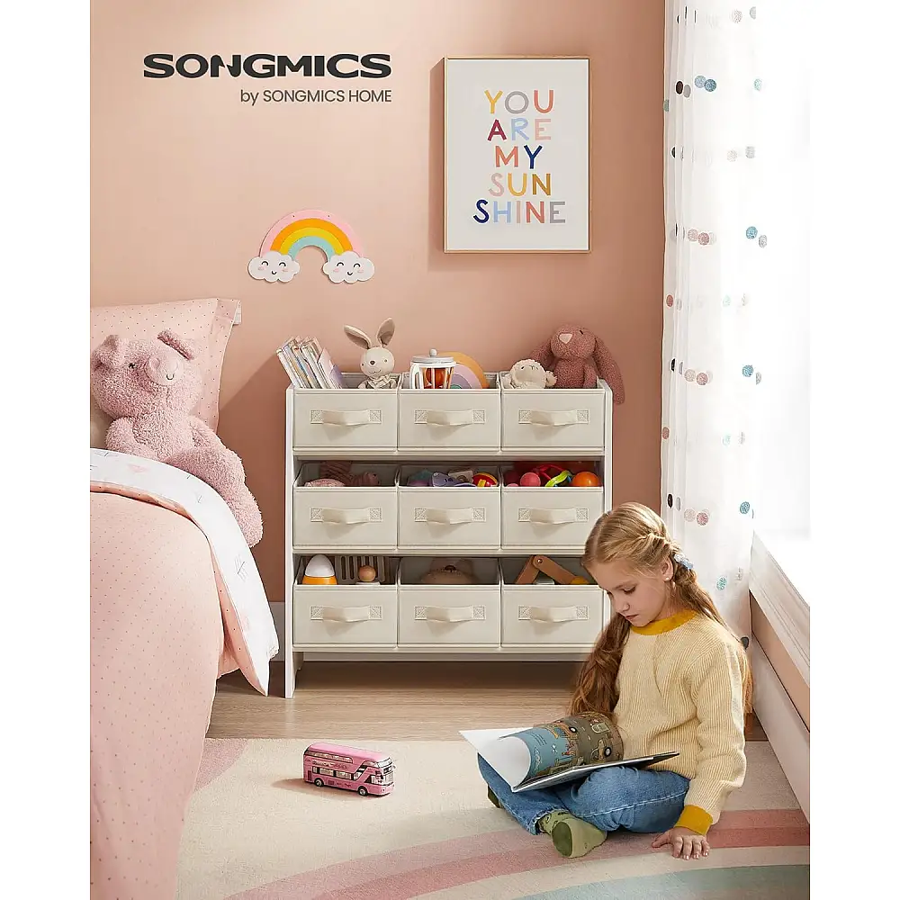 Παιδική Ραφιέρα με 9 Υφασμάτινα Κουτιά –  3 Επίπεδα – 62,5 x 29,5 x 60 cm – Λευκό GKR033W10 Songmics