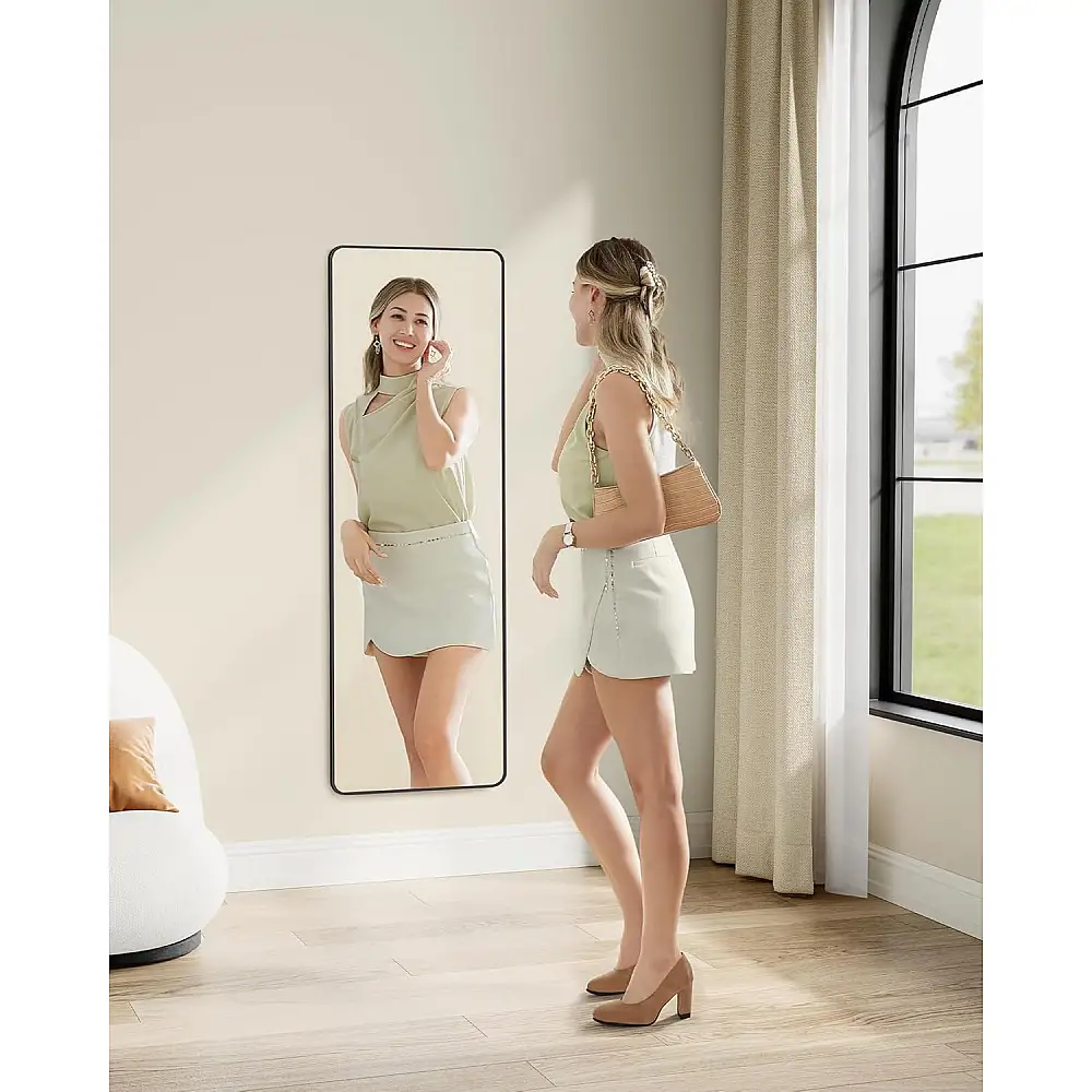 Ορθογώνιος Ολόσωμος Καθρέφτης με Μεταλλικό Πλαίσιο 120x40 cm Μαύρο LFM032B01 Songmics