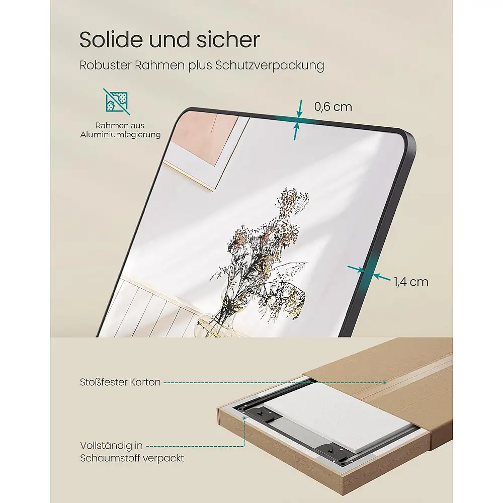 Ορθογώνιος Ολόσωμος Καθρέφτης με Μεταλλικό Πλαίσιο 120x40 cm Μαύρο LFM032B01 Songmics