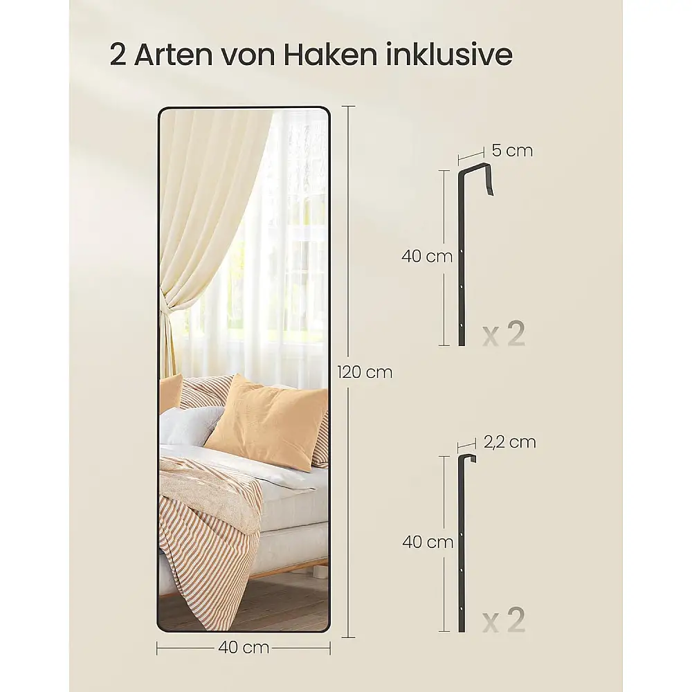 Ορθογώνιος Ολόσωμος Καθρέφτης με Μεταλλικό Πλαίσιο 120x40 cm Μαύρο LFM032B01 Songmics