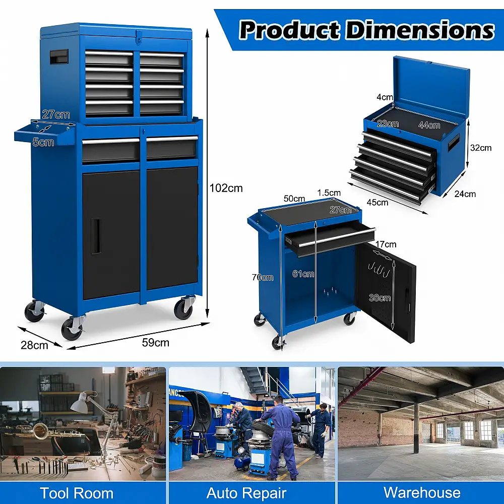 Τροχήλατος Εργαλειοφορέας με 5 Συρτάρια 2-σε-1 58 x 28 x 103 cm– Μπλε TL35688LH Costway