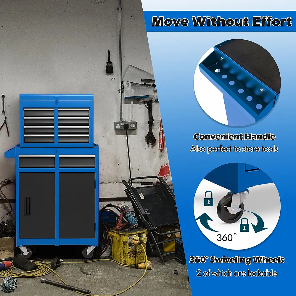 Τροχήλατος Εργαλειοφορέας με 5 Συρτάρια 2-σε-1 58 x 28 x 103 cm– Μπλε TL35688LH Costway