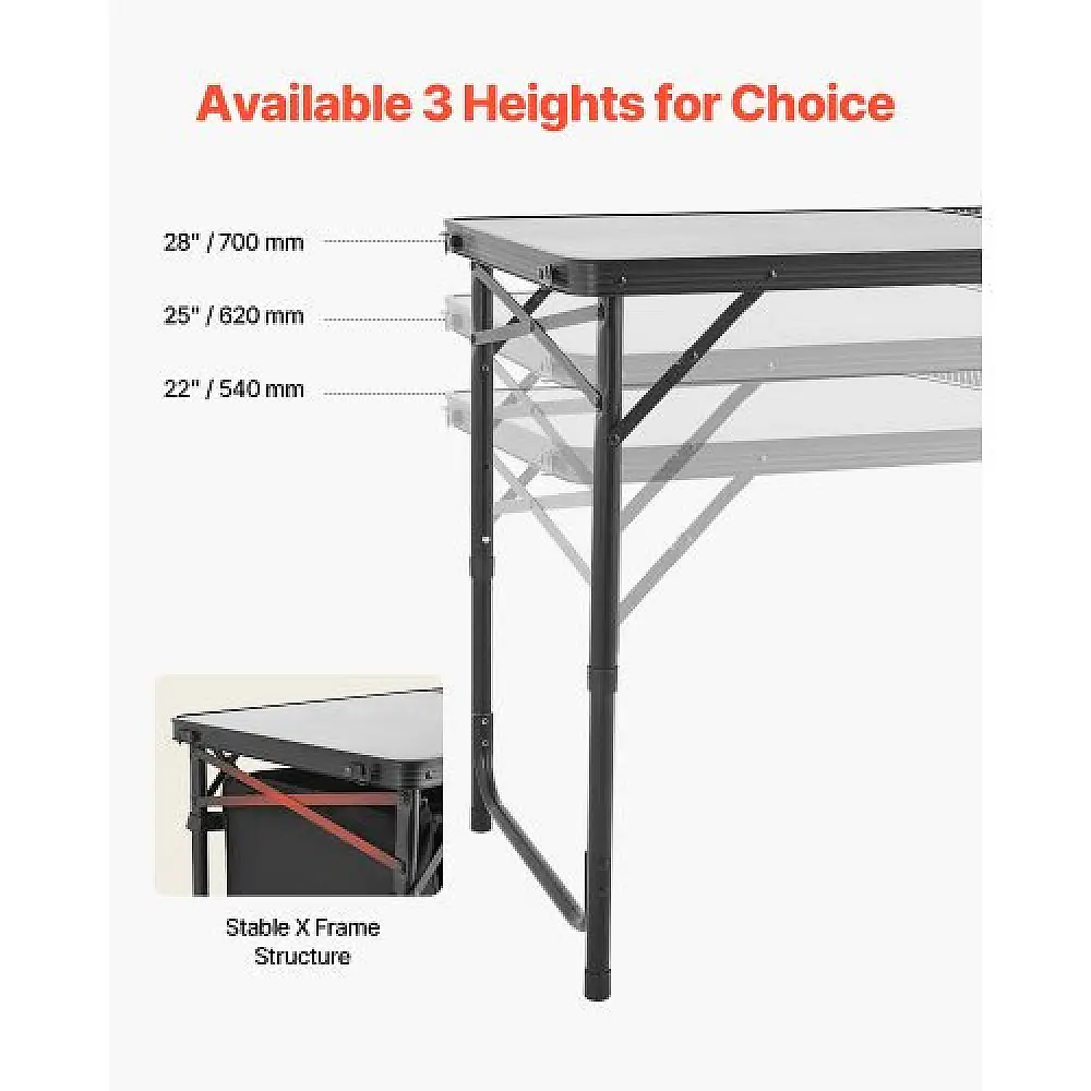 VEVOR Πτυσσόμενο Ρυθμιζόμενο Τραπέζι Κουζίνας Κατασκήνωσης με Αποθήκευση DCCWJKHSTWLSPDQC4V0